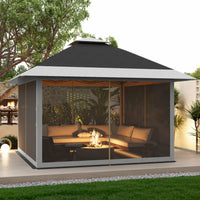 GARVEE Pop-Up Pavillon 3,65 x 3,65 m mit Moskitonetz, UV-Schutz, 3-fach Höhenverstellbar, Stahlrahmen, 6 Seitenwände & Sandtaschen, Für Garten & Camping, Grau