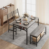 Garvee Esszimmer-Set Für 4 Mit Weinregal, Retro Grau, MDF & Stahl, Platzsparend, Stabile Stühle & Bank, Ideal Für Kleine Räume - grau