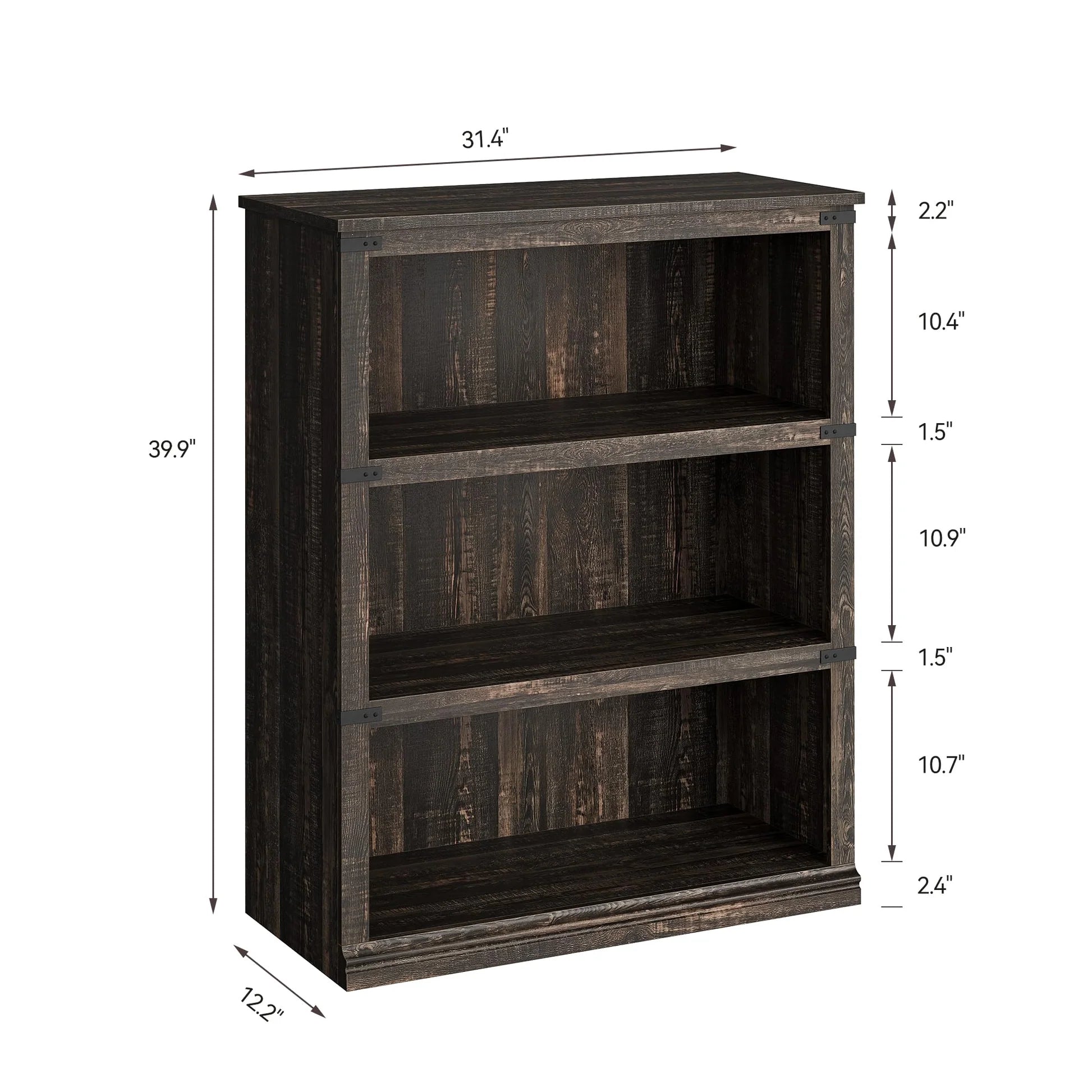 Garvee Bücherregal 4 Ebenen 80 x 32 x 102 cm, breites Standregal aus Holz mit 3 Regalbereichen, stabiles Aufbewahrungsregal im Industrie-Look, Eiche Dunkel
