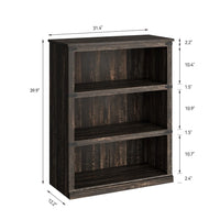 Garvee Bücherregal 4 Ebenen 80 x 32 x 102 cm, breites Standregal aus Holz mit 3 Regalbereichen, stabiles Aufbewahrungsregal im Industrie-Look, Eiche Dunkel