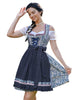 Garvee Trachtenkleid Damen Dirndl Kurz Mit Stickerei, Drei Teilig, Oktoberfest, Dunkelblau-Blumen, Größe 36
