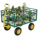 Garvee Schwerlast 3-in-1 Gartenwagen aus Q235-Stahl, bis 635 kg, 117 × 76 cm Gitterladefläche, 33 cm Luftreifen & 180° Schwenkgriff, für Garten, Hof & Outdoor - Grün+Gelb