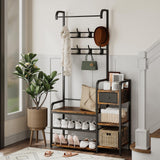 Garvee 3-in-1 Hall Tree Garderobe Mit Schuhregal & Schublade Für Flur & Eingangsbereich, Holz & Metall, Modernes Bauernhaus, Schwarz/Weiß, Platzsparend