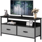 Garvee 39'' TV-Ständer Für Bis Zu 50'' TVs Mit 2 Stoffschubladen & Offenem Regal, Wohnzimmer & Schlafzimmer, Schwarzer Metallrahmen, Holzplatte, Verstellbare Fußpads - Schwarze Platte