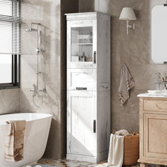 GARVEE Hohe Badezimmerschrank 170 cm mit 2 Türen und Schublade, verstellbare Regale, schmal, Holz, freistehend, für Bad & Küche