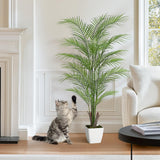 Garvee Künstliche Areca Palme 4 ft Mit Realistischen Blättern & Stämmen, Wasserdicht, Stabiles Zementtopf, Indoor & Outdoor Dekoration, Grün - Gr眉n