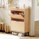 Garvee Schuhschrank 3 Klapptüren 2 Schubladen Holz Natur - Schmaler Flurorganizer für Eingangsbereich