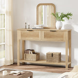 Garvee Fluted Entryway Table Mit 2 Schubladen Holz-Konsole Für Flur Und Wohnzimmer 43.3x11.8x31.4 Zoll Burlywood - 