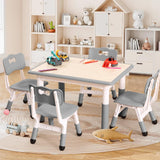 Garvee Kindertisch mit 4 Stühlen, höhenverstellbares Kindertisch-Set, abwischbare Tischplatte, abgerundete Ecken, für Kinder von 2–10 Jahren - Grau