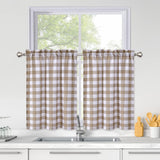Garvee Kleine Vorhänge Buffalo Plaid Wasserabweisend Polyester Leinenoptik Für Wohnzimmer Küche Badezimmer 28"x24" Taupe - Natürliche Farbe