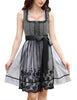 Garvee Dirndl Femme 2-teiliges traditionelles Midikleid mit Schürze für das Oktoberfest Schwarz Grau Größe 34