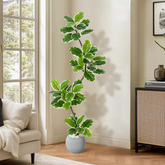 Garvee 150cm Künstlicher Geigenblatt-Feigenbaum mit Grauem Pflanzkübel – Realistische Zimmerpflanze für Innen & Außen