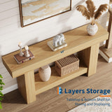 Garvee 63" Konsolentisch Für Flur Mit 2 Ablagen, Stabile Basis, Rustikaler Landhausstil, Rechteckig, Wohnzimmer Und Eingangsbereich, Holzfarben - Holzfarbe