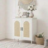 Garvee Sideboard 78 × 39 × 86 cm mit Schiebetüren, MDF und Massivholz, für Wohnzimmer und Esszimmer, Weiß - Weiß
