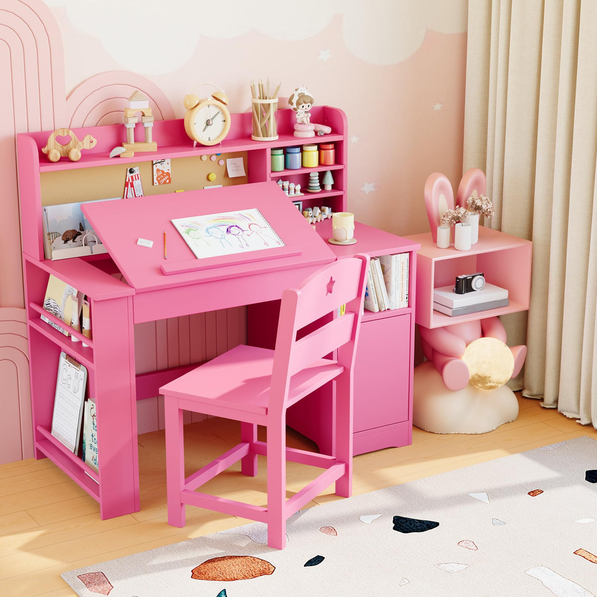 GARVEE ergonomisches Kinderschreibtisch-Set mit neigbarer Tischplatte und passendem Stuhl