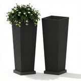 GARVEE Pflanzkübel 2er Set 81 cm, Wetterfeste Pflanzkübel in Rattanoptik aus Kunststoff, Mit Drainage & Untersetzer, Für Garten & Terrasse, Schwarz - Schwarz Mit Untersetzer