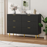 GARVEE Kommode mit 6 Schubladen, Geriffelte Fronten, Sideboard mit Goldfarbenen Metallbeinen, Großer Stauraum für Schlafzimmer, Wohnzimmer & Flur, Schwarz - Schwarz