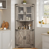 Garvee Hoher Eckschrank Farmhouse Mit Glastür & Verstellbaren Regalen Für Wohnzimmer & Küche, Wasserdichtes Holz, Platzsparend, Stabil, Dreieckig, Weiß