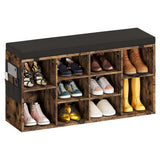 Garvee Sitzbank Schuhregal Mit Polster, 3 Verstellbare Ablagen, 10 Fächer, Robust Holz, Waschbarer Bezug, Braun, 104 cm, Für Flur & Schlafzimmer - Braun
