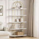 Garvee 71" Bogenregal 5-Stufig Metallrahmen Gold Marmor Weiß Für Wohnzimmer Büro Schlafzimmer Stabil Sicher - weiß
