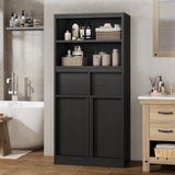 Garvee Hoher Badschrank 129,5 cm H mit 2 Schubladen & Türen, MDF, Wasserfest & Kratzfest, Schwarz, Vielseitig für Bad & Wohnzimmer, mit Stauraum, mit Kippschutz - Schwarz