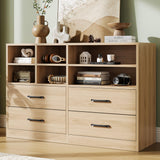Garvee 4-Schubladen-Kommode Mit 6 Offenen Fächern, Verstellbare Regale, MDF-Holz, Moderner TV-Ständer Für Schlafzimmer & Wohnzimmer, Eiche, 47.24"W x 31.69"H