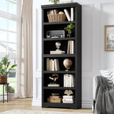 GARVEE Bücherregal, 6 Ebenen, 59,9 cm breit, MDF, verstellbare Ablagen, Schwarz – für Wohnzimmer & Büro - Schwarz