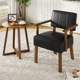 Garvee Lounge Sessel Mid Century, Holzrahmen, PU Leder, Ergonomisch, Für Wohnzimmer & Balkon, Schwarz - Schwarz