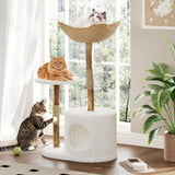 Garvee Moderner Echt-Holz Katzenbaum Für Große Katzen, Luxus Birnbaumholz, 43" Weiß, Wohnzimmer, Mit Kratzpfosten & Allwettermatten - weiß