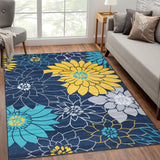 Garvee Maschinenwaschbarer Blumen-Wohnzimmerteppich Rutschfester Flacher Teppich Für Schlafzimmer Küche Kinderzimmer Blau 160x230 cm