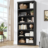 GARVEE Bücherregal, 6 Ebenen, 80 cm breit, MDF, verstellbare Ablagen, Schwarz – für Wohnzimmer & Büro - Schwarz
