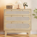 Garvee 3-Schubladen Kommode Holz Rattan, Modernes Design, Wohnzimmer & Schlafzimmer, Light Oak, Robust & Vielseitig