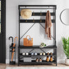Garvee Großer Kleiderständer mit Schuhablage und Bank, 8 Haken, Kleiderstange, 101 x 40 x 182 cm, Schwarz, für Flur, Schlafzimmer, Wohnzimmer
