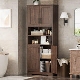 Garvee Aufbewahrungsschrank 170 cm mit verstellbaren Regalen und Glaselementen, Mehrzweckschrank für Wohnzimmer, Küche, Bad und Büro, Braun - Braun