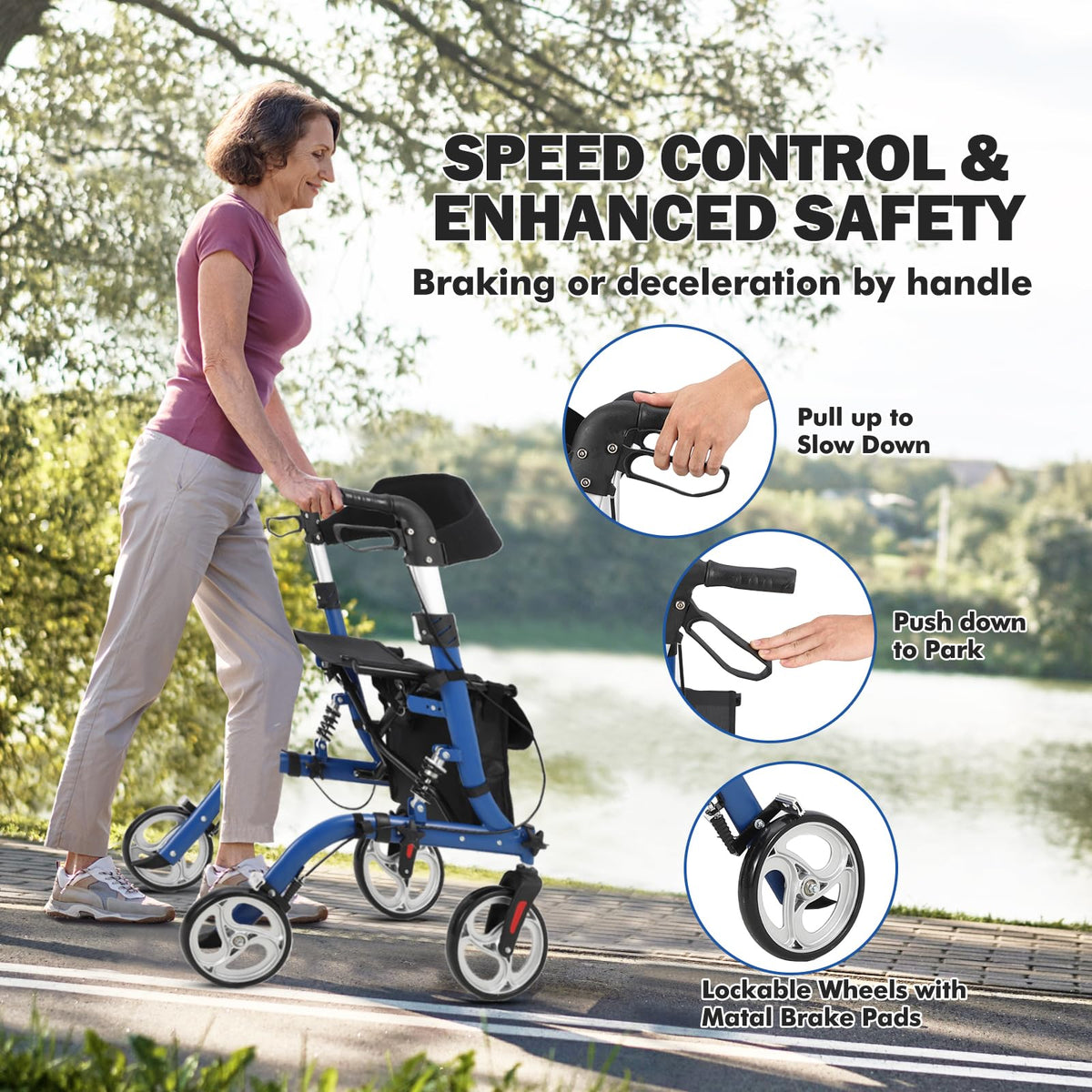 Stabiler Rollator mit Aluminiumrahmen – Blau/Schwarz