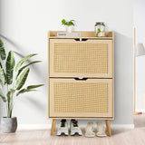 Garvee Schuhschrank Mit 2 Klapp-Rattan-Schubladen Für Flur & Eingangsbereich, 38.66x23.62x9.25 Zoll, Geruchsneutral, Platzsparend - rot