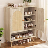 Garvee Rattan Schuhschrank 4-Stufig Mit Verstellbaren Regalen Für Flur Und Wohnzimmer, Holzfarben, Langlebig