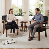 Garvee Loungesessel 2er-Set, Mid-Century, PU-Kunstleder, Knopfheftung, Holz, Schwarz, gepolstert