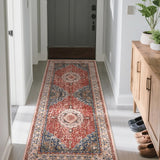 Garvee Boho Vintage Teppich Waschbar Rutschfest für Wohnzimmer & Schlafzimmer - Rot