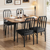 Garvee Esszimmer-Set Für 4 Mit Chamfer Design, Gepolsterte PU-Stühle, MDF & Stahl, Rustikal Braun, Platzsparend Für Kleine Küchen - braun