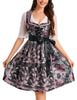 Garvee Dirndl Damen Trachtenkleid Kurz Set Midi 3tlg. Für Oktoberfest Schwarz+Rosa Gr.34-52