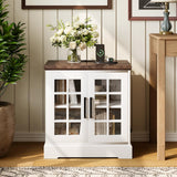 GARVEE Beistelltisch im Landhausstil mit Ladestation, 61 cm Sofatisch mit Verstellbarem Einlegeboden und Gehärteter Glasplatte, Moderner Holz-Seitentisch für Wohnzimmer, Schlafzimmer und Sofa, Weiß
