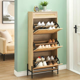 Garvee 3 Klappschubladen Schuhschrank Mit 1 Schublade Rattan Schuhorganizer Für Flur Und Wohnzimmer Eiche Platzsparend