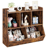 Garvee Spielzeug Bücherregal Mit 3 Fächern & 2 Kippboxen Für Kinderzimmer & Spielzimmer, Holz, Kippsicher, Braun, 36.02"L x 11.4"W x 31.5"H - 