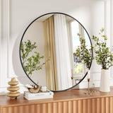 Garvee 30 Zoll Schwarzer Runder Wandspiegel Metallrahmen Modern Rostfrei Staubresistent Für Badezimmer Wohnzimmer Schlafzimmer - Schwarz