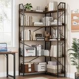 Garvee Eckregal 72" L-Form Industrial Bücherregal 5-stufig MDF Metall Wohnzimmer Schlafzimmer Schwarz - schwarz
