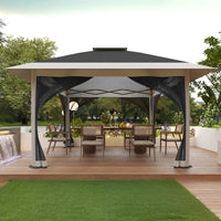 GARVEE Pop-Up Pavillon 3,65 x 3,65 m mit Moskitonetz, UV-Schutz, 3-fach Höhenverstellbar, Stahlrahmen, 6 Seitenwände & Sandtaschen, Für Garten & Camping, Grau
