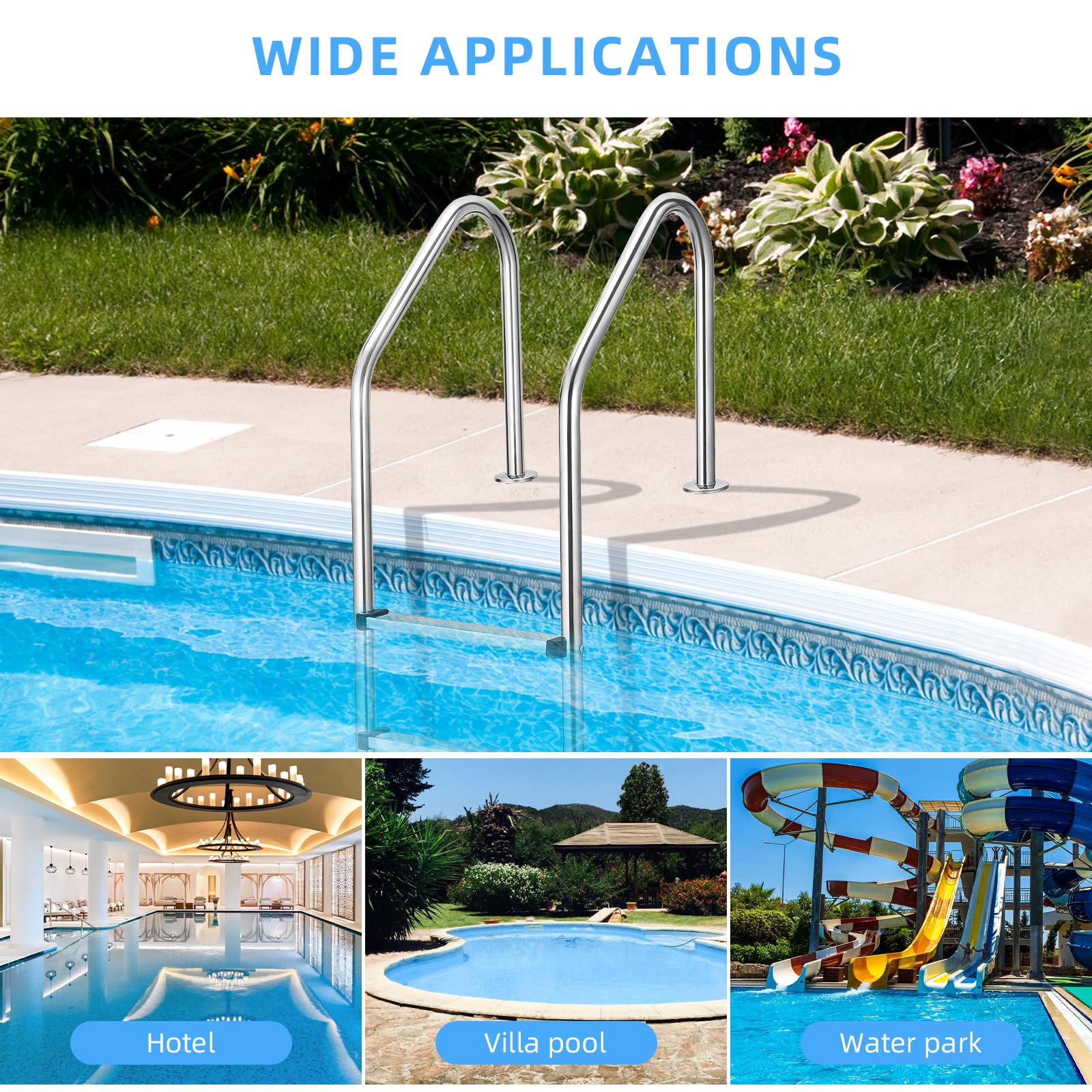 Garvee 4-Stufen-Poolleiter aus 304-Edelstahl, Schwimmbadleiter für eingelassene Pools, rutschfeste Stufen, stabiler Handlauf, robuste Edelstahlleiter für Schwimmbecken