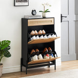 Garvee 2 Flip Schubladen Schuhschrank Mit 1 Schublade, Rattan Schuhorganizer Für Flur, 24x9.4x40.3 Zoll, Naturfarben - Schwarz