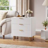 GARVEE 3-Schubladen-Kommode im Modernen Design, Geriffelte Fronten aus MDF-Holz, Viel Stauraum für Schlafzimmer, Wohnzimmer, Flur und Büro, Weiß - Weiß
